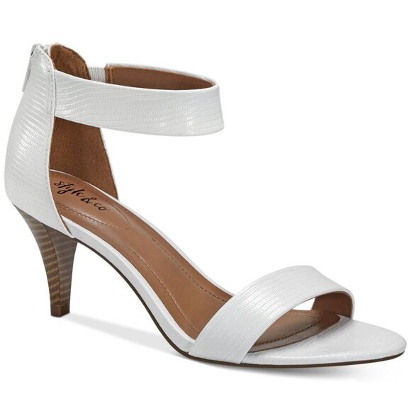 Style & Company Womens White Goring Ankle Strap Padded Paycee Round Toe - Picture 1 of 8